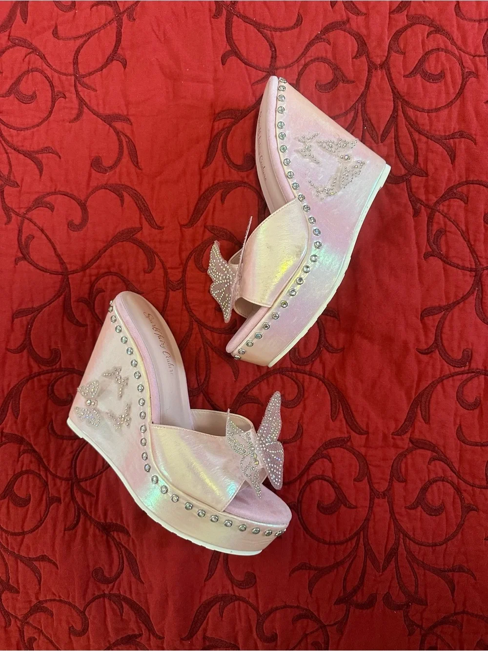 Sparkl Fairy Couture Women’s Pink Butterfly Wedge Heels